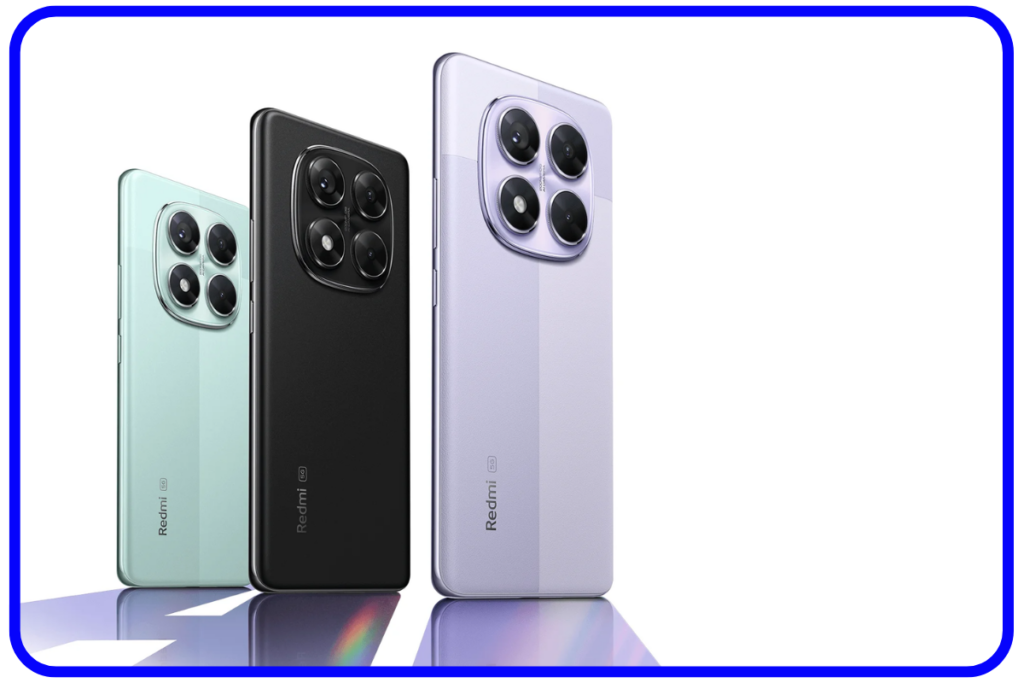 Xiaomi Redmi Note 14 Pro é bom? Análise Ficha Tecnica em 2025 2 Três cores do Redmi Note 14 Pro 5G (verde, preto e branco) vistas por trás, mostrando o conjunto de câmeras quadruplas, representando o melhor xiaomi custo benefício para fotos