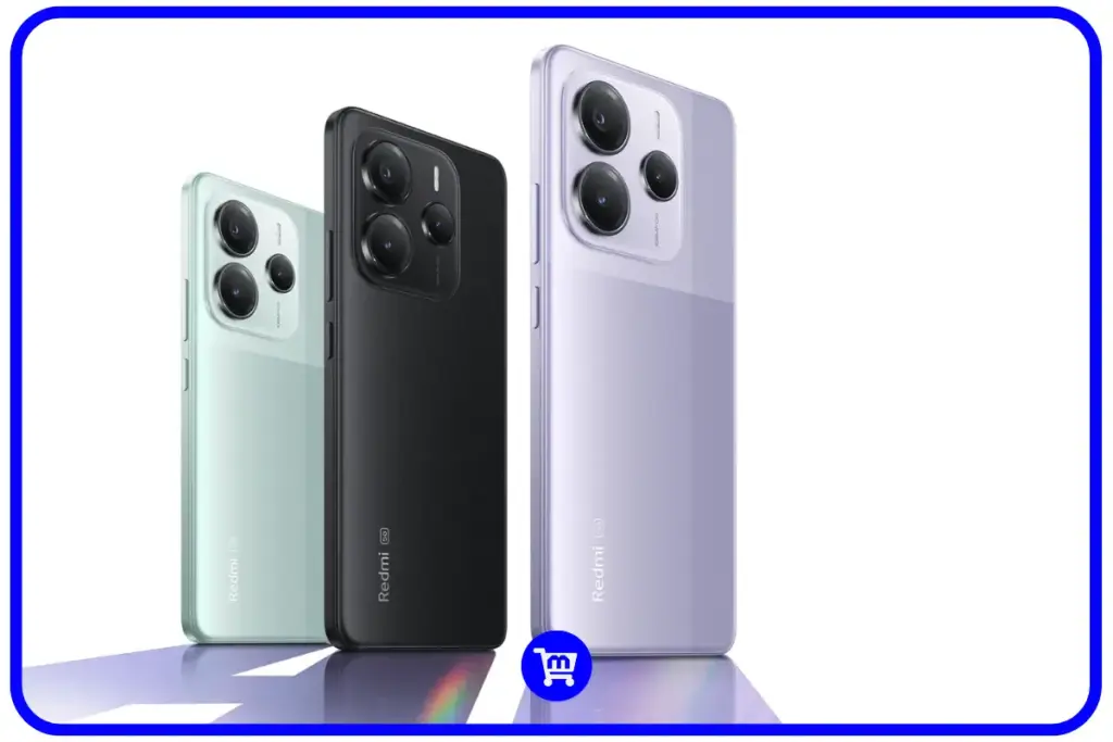 Os 6 Melhores Celulares Até R$1.500 em 2025: Guia Completo 10 Três unidades do Redmi Note 14 5G em cores verde-menta, preto e lilás, exibindo o característico módulo quadrado de câmeras triplas e acabamento brilhante.