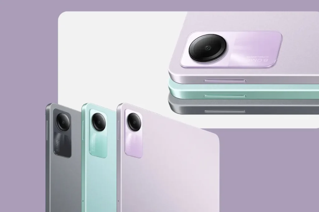 Redmi Pad SE é bom? Ficha técnica e Análise do Tablet Xiaomi 5 Câmera de 8MP do Redmi Pad SE em destaque nas três cores disponíveis mostrando o módulo fotográfico principal