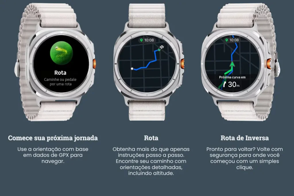 Top 10 Melhores Smartwatchs de 2025 12 Galaxy Watch Ultra mostrando recursos avançados de GPS e navegação em tela AMOLED