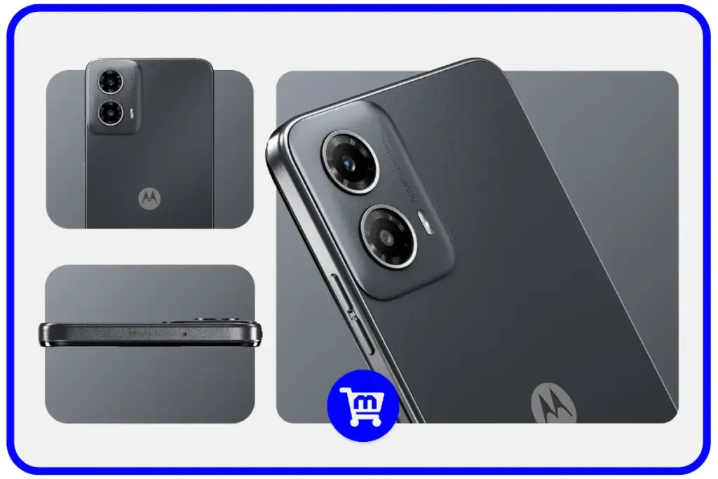 Os 10 Melhores Celulares Custo Benefício em 2025 34 Motorola Moto G34 em cor cinza escuro, mostrando detalhes do conjunto de câmeras duplo e o design da lateral do aparelho.