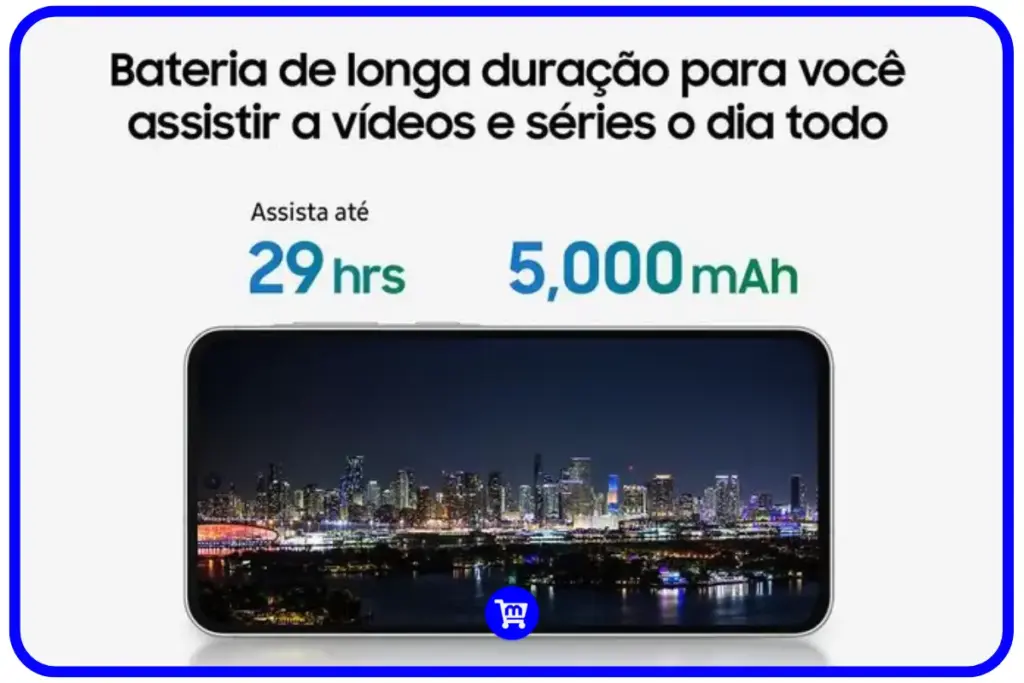 Galaxy A36 é bom para bateria - smartphone com 5000mAh e 29 horas de autonomia