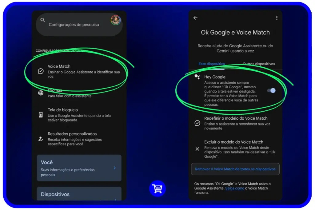 Google Assistente configurações app Google - acesso Voice Match Ok Google