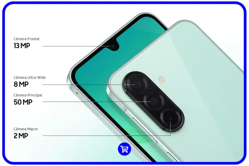 Samsung Galaxy A26 é bom? Análise Completa em 2025 5 Galaxy A26 conjunto câmeras 50MP principal 8MP ultrawide 2MP macro 13MP frontal