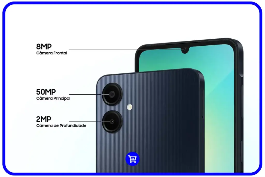 Moto G05 ou Galaxy A06? Qual Celular de 600 reais Comprar? 9 Sistema de câmeras do Galaxy A06 com sensor principal 50MP e câmera frontal 8MP