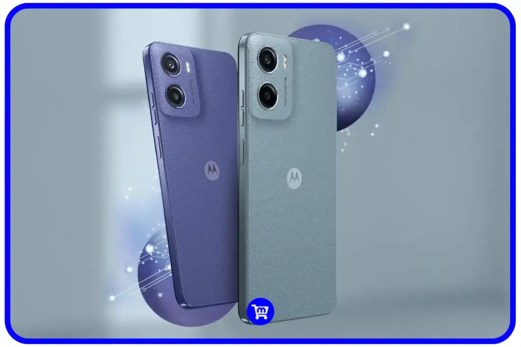 Moto G05 ou Galaxy A06? Qual Celular de 600 reais Comprar? 3 Moto G05 nas cores violeta e cinza com acabamento em couro ecológico