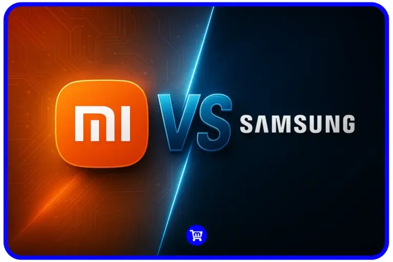 Samsung ou Xiaomi comparação entre as duas marcas de smartphones com logos das empresas