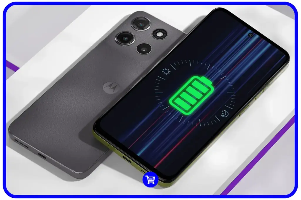 Moto G15 é bom? Análise Completa em 2025 6 Moto G15 com tela mostrando ícone de bateria carregada e efeitos visuais de energia