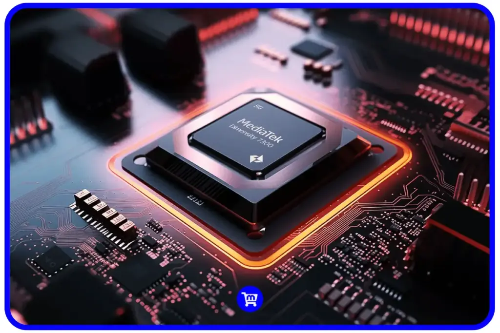 Processador MediaTek Dimensity 7300 do Motorola Edge 50 Neo em destaque sobre placa de circuito