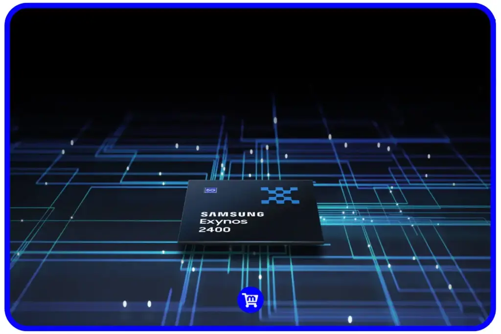 Processador Samsung Exynos 2400 com tecnologia 4nm e circuitos iluminados em azul
