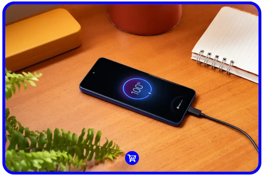 Moto G56 é bom? Análise detalhada da ficha técnica em 2025 8 Smartphone Moto G56 em carregamento mostrando 100% de bateria na tela com indicador de carregamento TurboPower