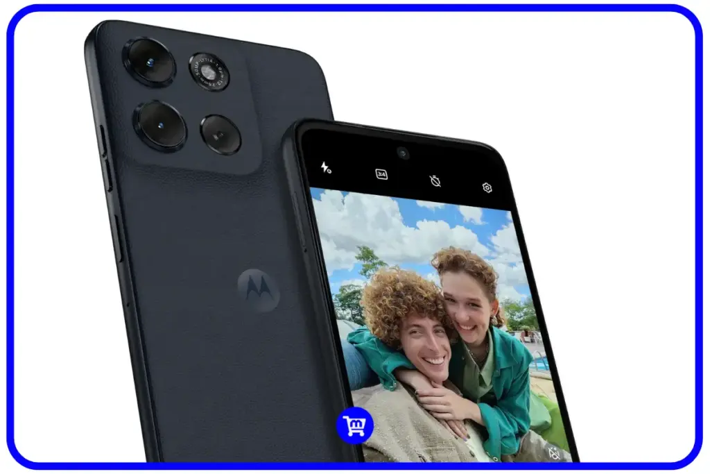 Moto G56 é bom? Análise detalhada da ficha técnica em 2025 7 Conjunto de câmeras do Moto G56 com destaque para sensor principal de 50MP e selfie sendo tirada no display