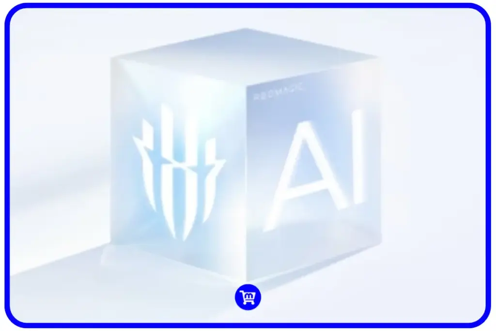 Cubo translúcido com logo da RedMagic e símbolo "AI" representando os recursos de inteligência artificial do RedMagic 10 Air