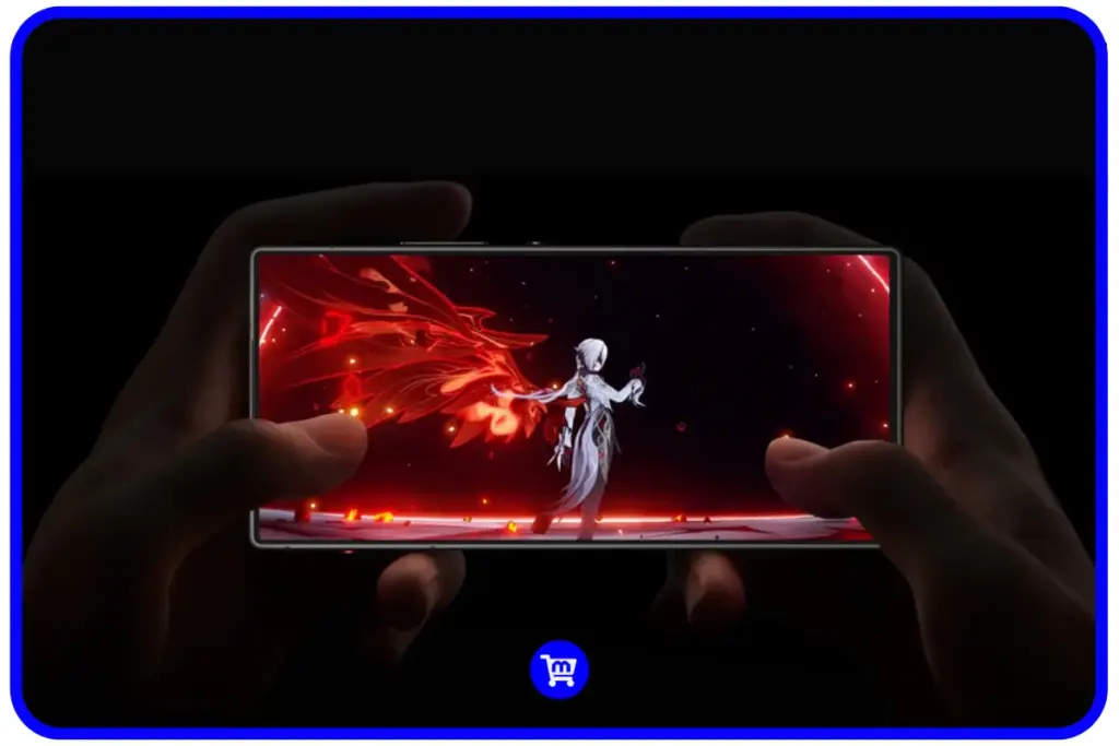 Tela AMOLED de 6,8 polegadas do RedMagic 10 Air sem entalhes exibindo jogo com gráficos vibrantes em tons vermelhos e pretos