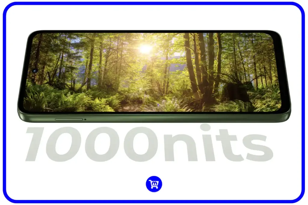 Moto G56 é bom? Análise detalhada da ficha técnica em 2025 5 Tela do Moto G56 na cor verde exibindo imagem de floresta com brilho de 1000 nits