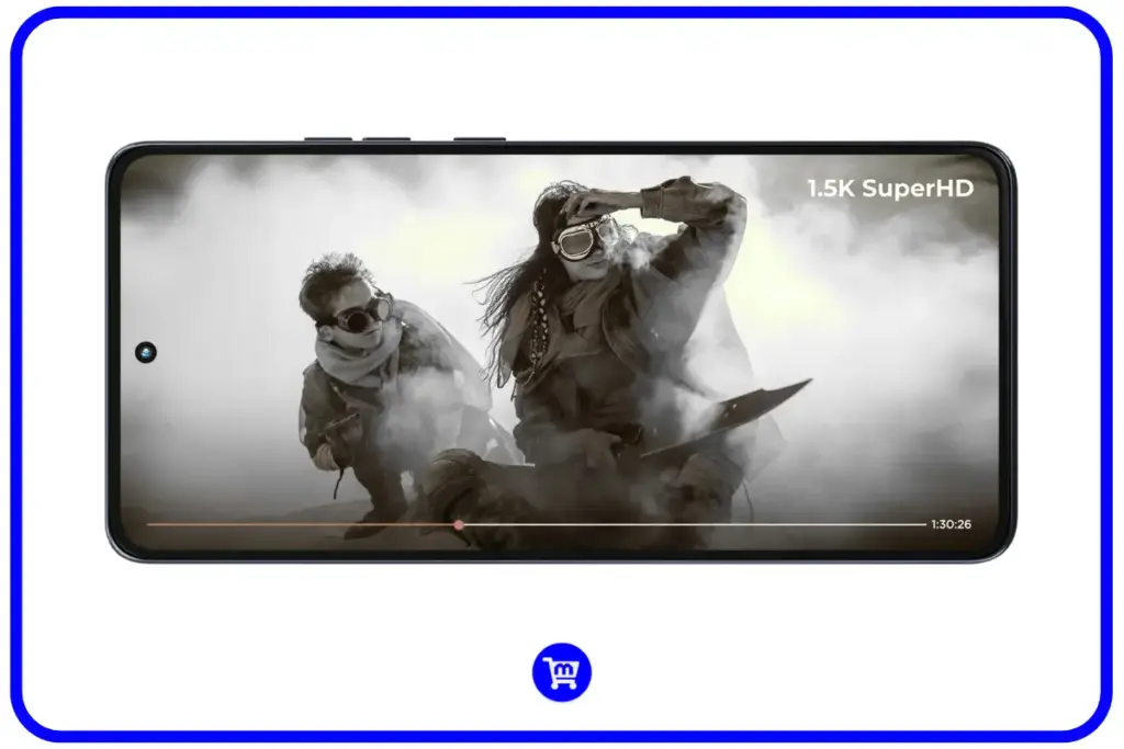 Tela P-OLED do Moto G86 reproduzindo vídeo em resolução 1.5K SuperHD com alta qualidade