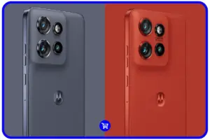 Edge 60 Neo é bom? Motorola Edge 60 Neo nas cores Grisaille cinza e Poinciana vermelho mostrando design completo frontal e traseiro