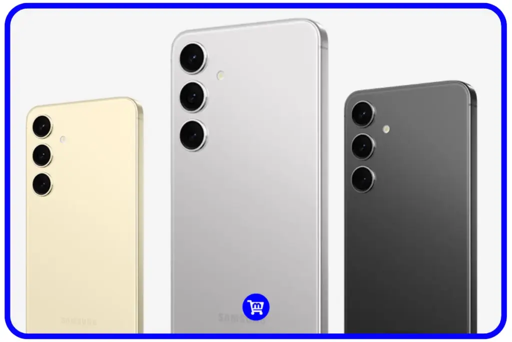 Galaxy S24 vale a pena - três unidades nas cores creme, cinza e preto mostrando design traseiro com módulo de câmera tripla