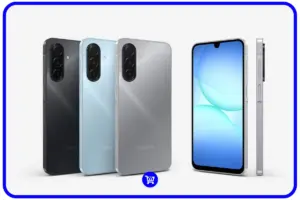 Galaxy A17 4G vale a pena - três unidades nas cores preto, azul e cinza mostrando design traseiro com módulo de câmera tripla