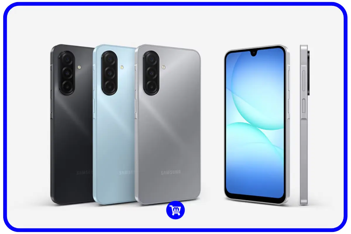 Galaxy A17 4G vale a pena - três unidades nas cores preto, azul e cinza mostrando design traseiro com módulo de câmera tripla
