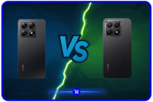 Xiaomi 14T Pro VS Xiaomi 15T Pro comparativo mostrando dois smartphones Xiaomi pretos lado a lado com raio verde central dividindo a imagem