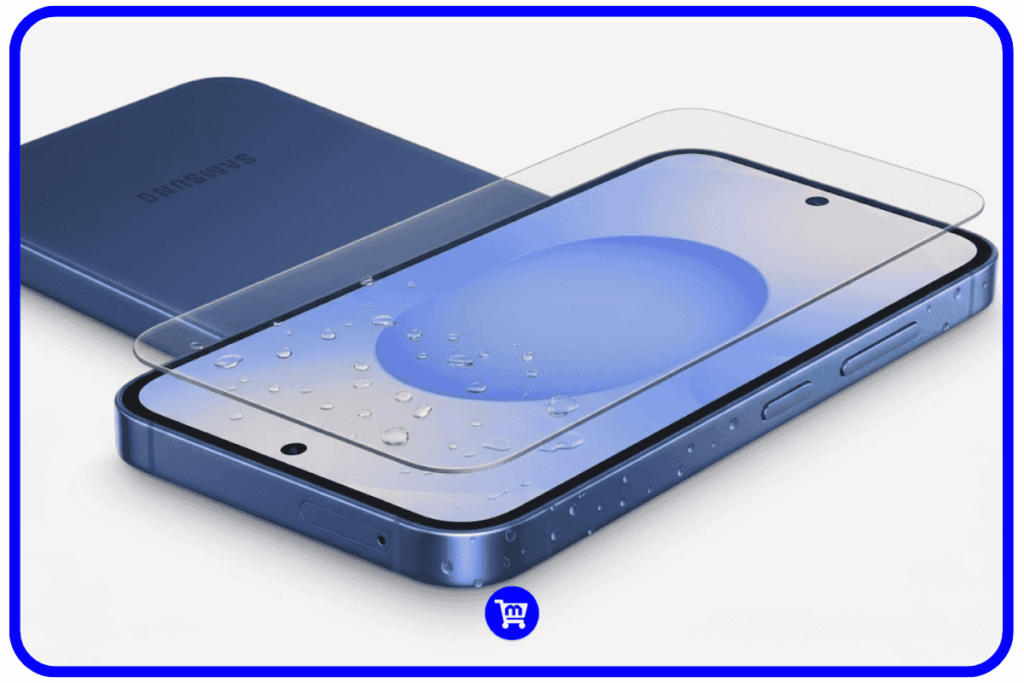 Galaxy S25 Plus Vale a Pena em 2026? Análise da Ficha Técnica 4 Samsung Galaxy S25 Plus na cor azul com certificação IP68 e gotas d'água sobre a tela