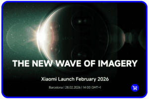 Banner oficial do Xiaomi Launch 2026 com a frase "The New Wave of Imagery" sobre fundo espacial escuro com módulo de câmera Leica ao centro