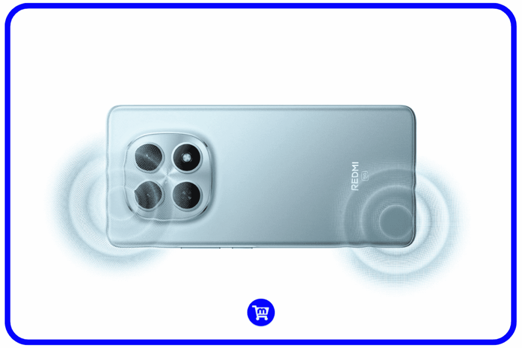 Redmi Note 15 5G com tela AMOLED 3D curvada e alto-falantes estéreo em destaque