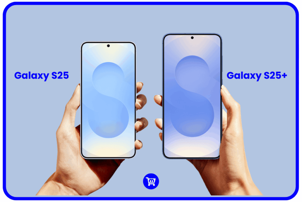 Galaxy S25 Plus Vale a Pena em 2026? Análise da Ficha Técnica 5 Galaxy S25 e Galaxy S25 Plus sendo segurados lado a lado mostrando a diferença de tamanho entre os dois modelos