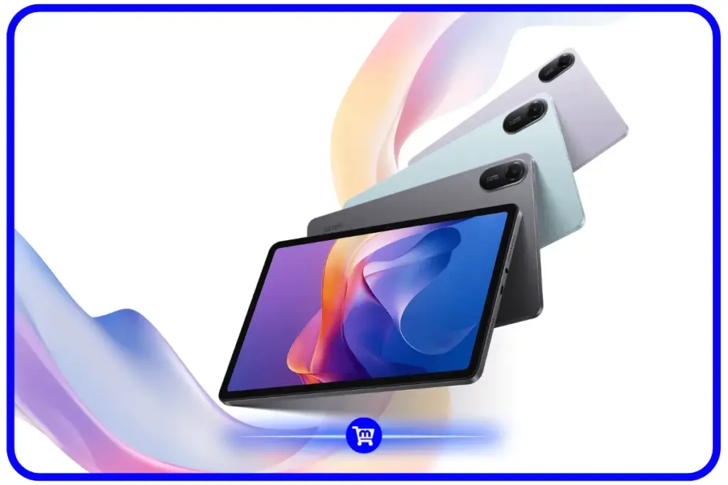 Xiaomi Redmi Pad 2 em tres opcoes de cor: grafite, verde menta e lavanda, visto de frente e de tras