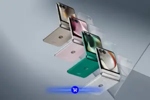 Os novos smartphones dobráveis da Motorola são apresentados em destaque, evidenciando design, telas e acabamento da nova geração Razr.