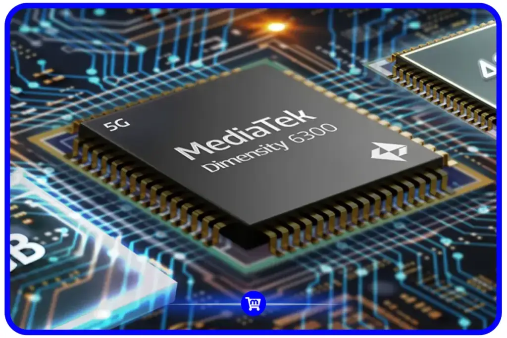 Chip MediaTek Dimensity 6300 5G em close sobre placa de circuito, processador usado no Moto G67