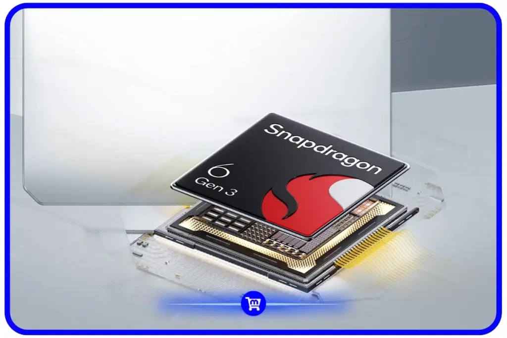 Chipset Snapdragon 6 Gen 3 do Poco M8 5G em vista explodida com dissipação de calor