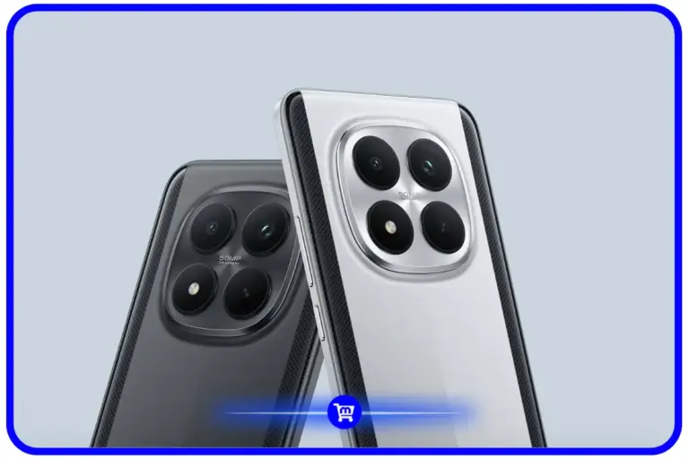 Poco M8 Pro nas cores prata e cinza com módulo de câmera circular e traseira em fibra de vidro reforçada