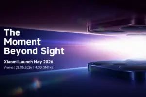 Banner do Xiaomi Launch May 2026 com módulo de câmera Leica do Xiaomi 17T em close sobre fundo azul violeta