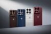 Motorola Edge 70 Pro nas cores Azul Escuro, Vinho, Madeira e Branco infileirados