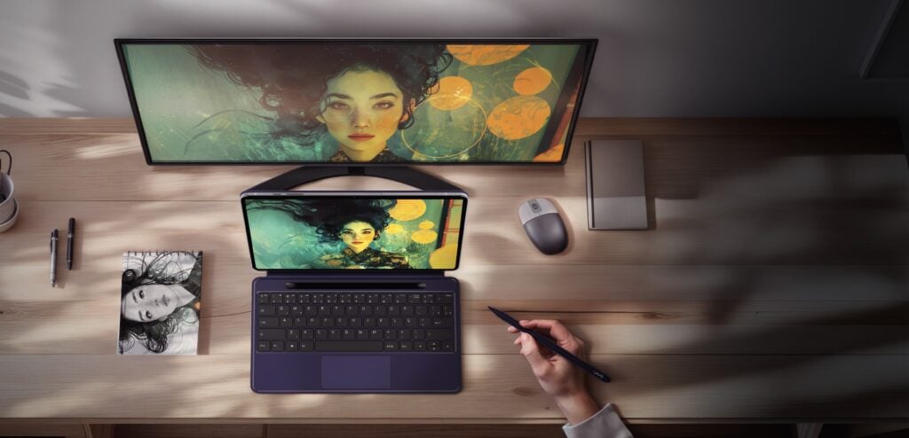 VAIO TL12 com seu pacote de acessórios incluso, como caneta, capa e teclado.