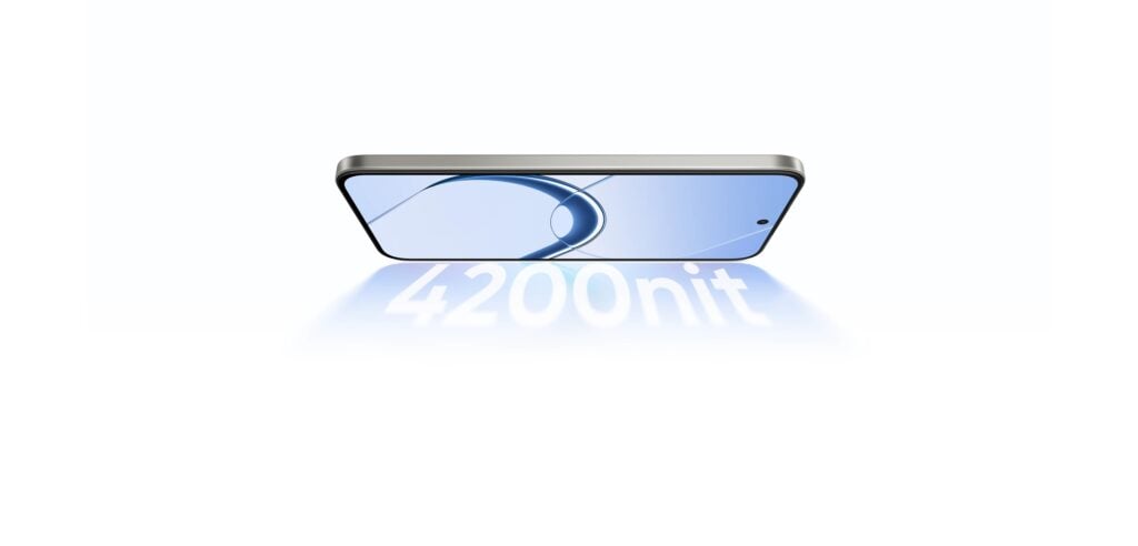 realme 16 5G em imagem promocional evidenciando seu brilho máximo de 4.200 nits.