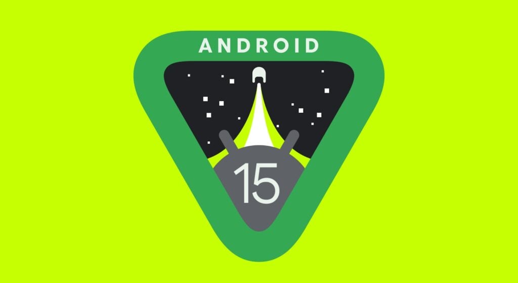 Logo oficial do Android 15 em fundo verde