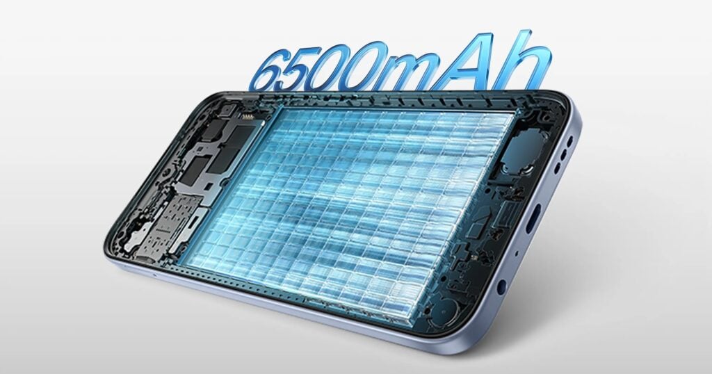 Cédula de bateria do OPPO A6t com 6.500 mAh.