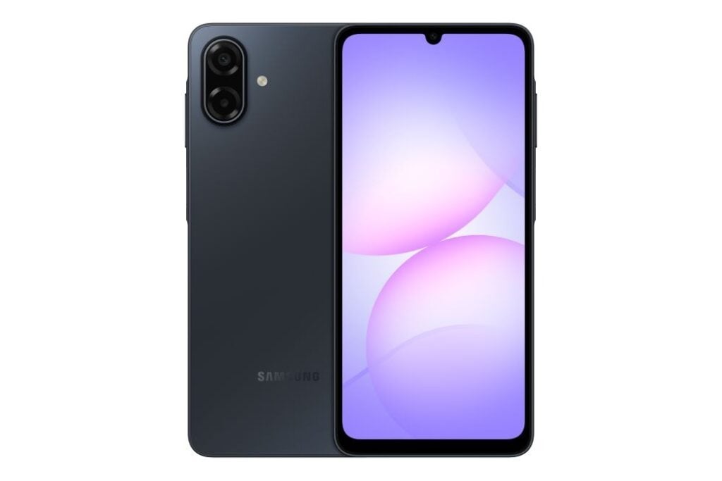 Últimos Lançamentos de Celular da Samsung: Preços e Especificações 2026 10 Galaxy A07 5G na cor preta, exibindo a tela e a traseira.