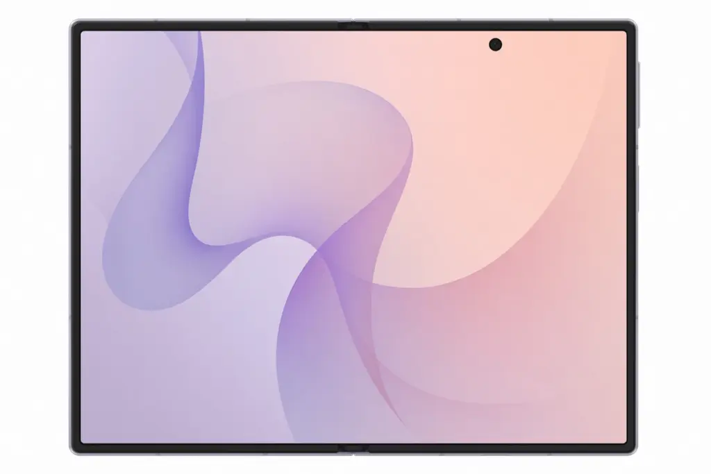 Galaxy Z Fold 8 aberto mostrando a tela no formato passaporte.