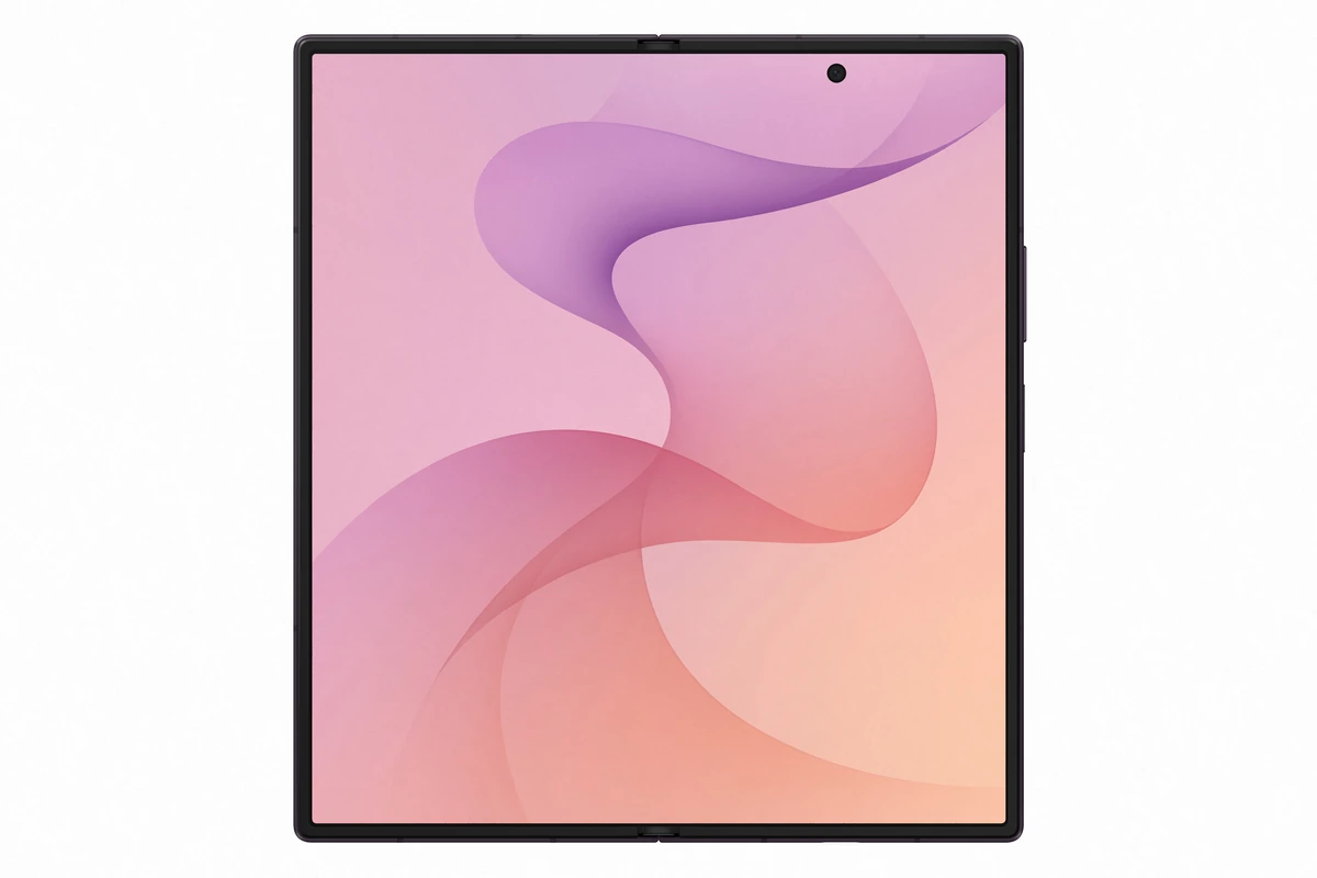 Galaxy Z Fold 8 Ultra aberto exibindo a tela interna de 8 polegadas com vinco pouco perceptível