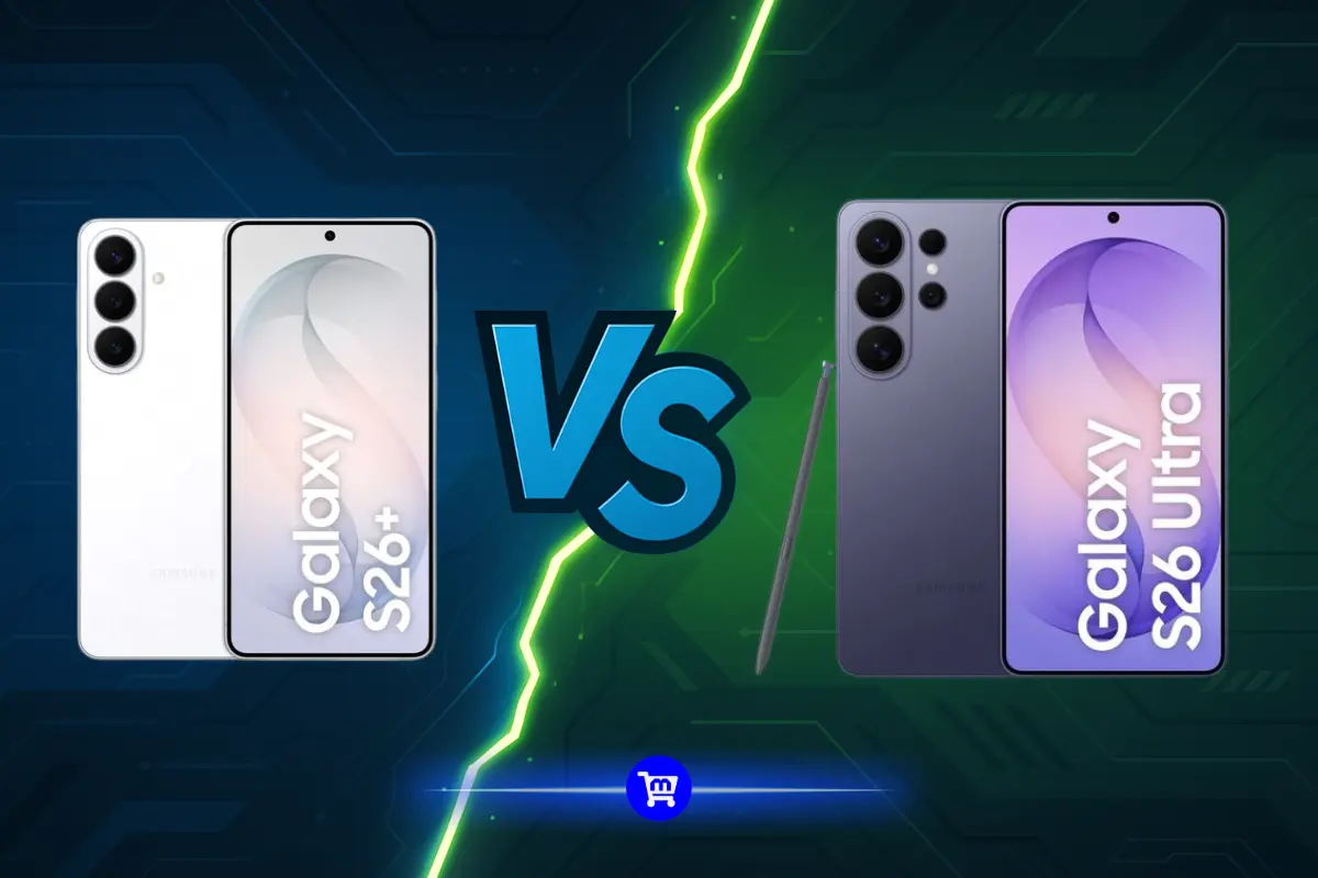 Samsung Galaxy S26 Ultra vs S26 Plus em 2026: câmera, tela, desempenho, bateria e preço lado a lado pra você descobrir qual vale mais a pena.
