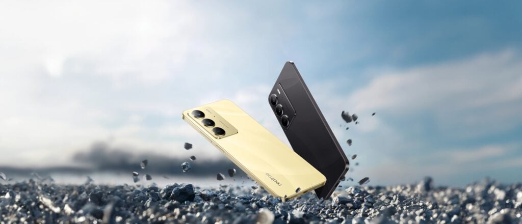 realme C75 4G nas cores Dourado Reluzente e Preto Obsidiana