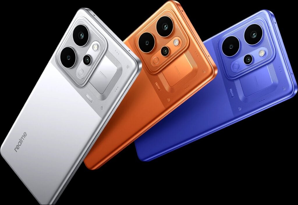 realme P4 Power em três cores diferentes sendo exibidos lado a lado