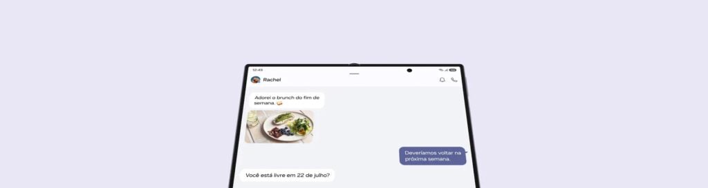 Galaxy Z Fold 8 aberto exibindo a tela principal de 7,6 polegadas