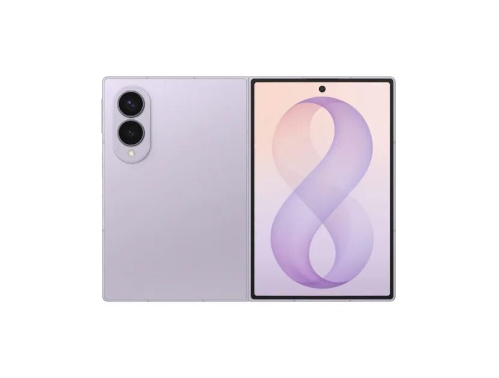 Galaxy Z Fold 8 aberto exibindo parte traseira com duas câmeras, e a tela externa.