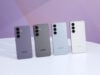 Samsung Galaxy S26 nas cores violeta, preto, azul e branco enfileirados lado a lado