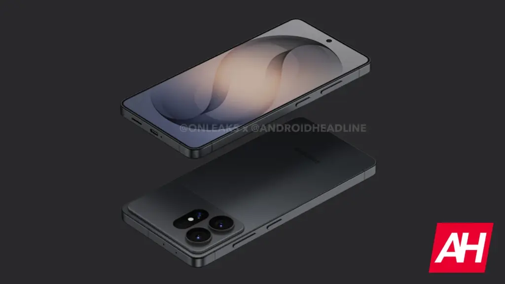 Um desenho técnico em CAD da parte traseira de um smartphone, com um módulo de três câmeras e eixos de coordenadas centrais.